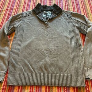 Men's Buckle Black Label 1/4 Zip Brown Sweater Slim Fit L Weathered